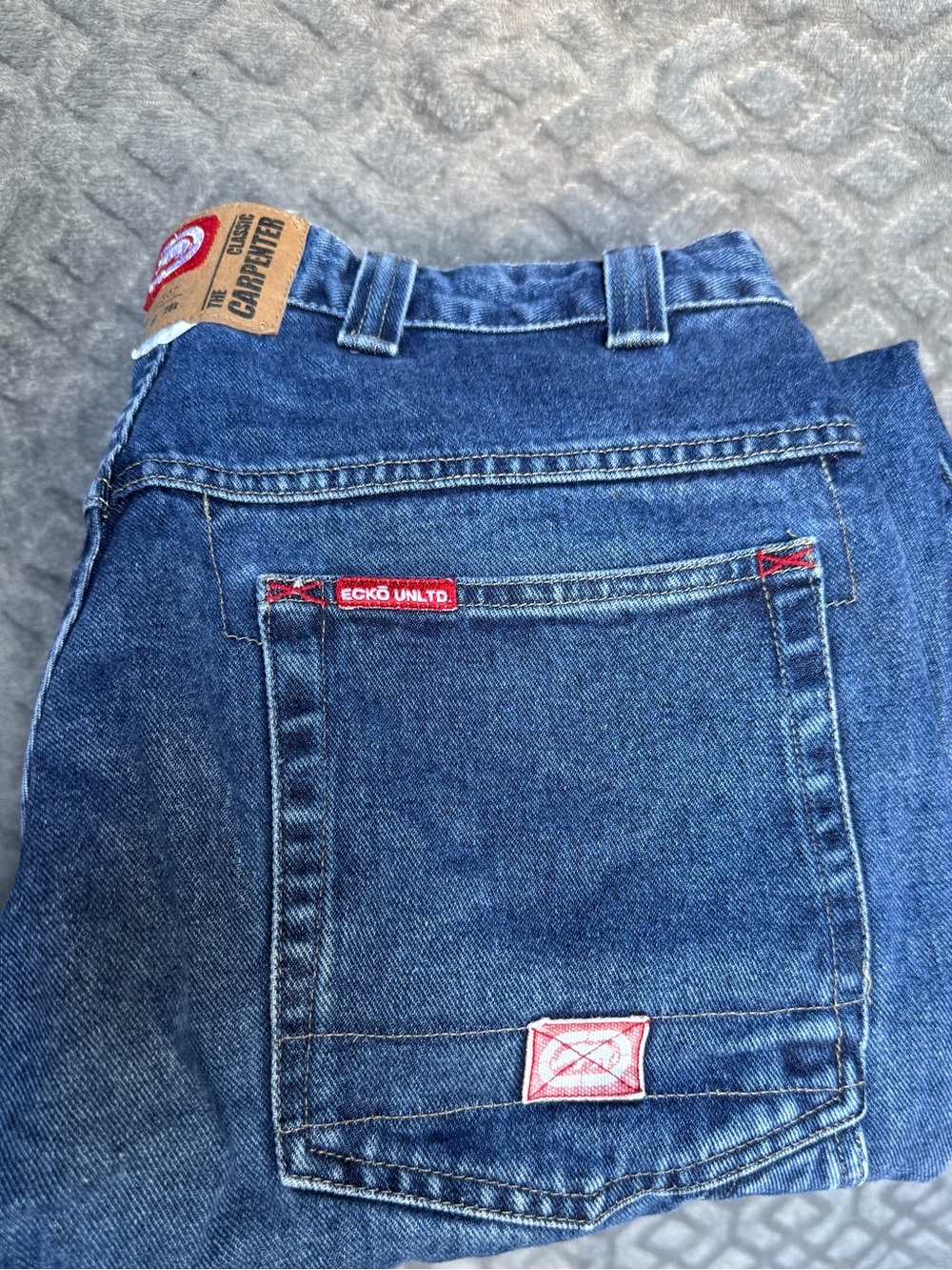 Ecko Unlimited Men's Dark Blue Carpenter Jeans with Red Accents